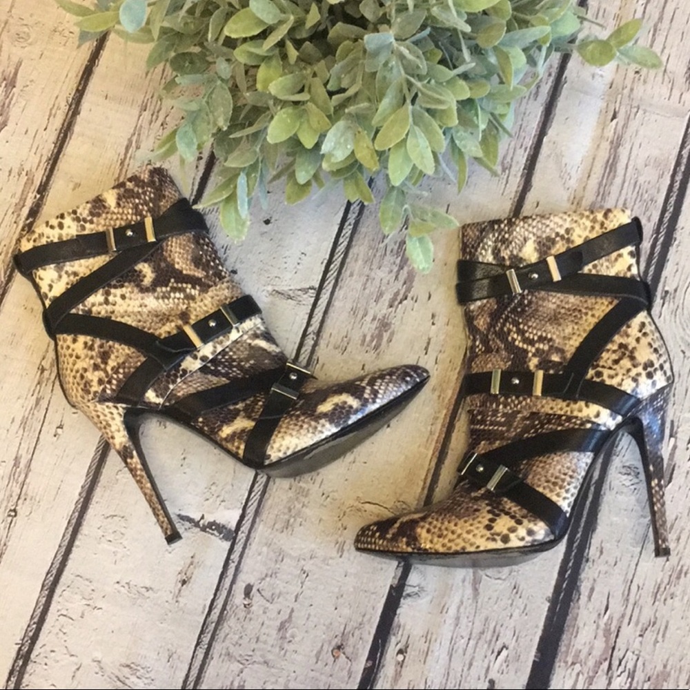 GUESS Faux Snake Skin and Black High Heel Bootie 7